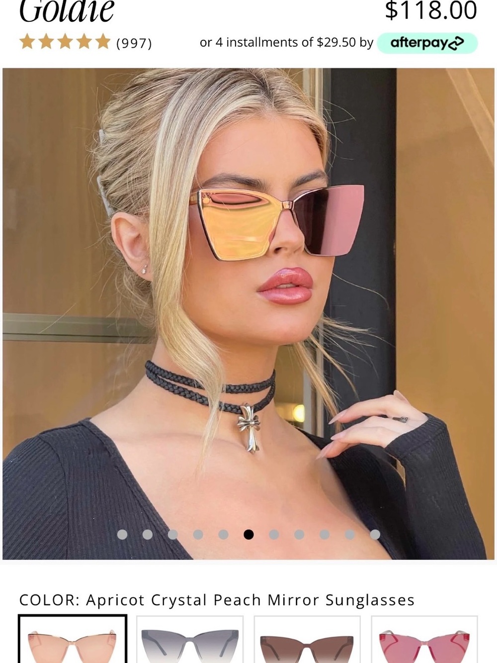 DIFF Eyewear Apricot Crystal Sunglasses with Peach Mirror Lenses